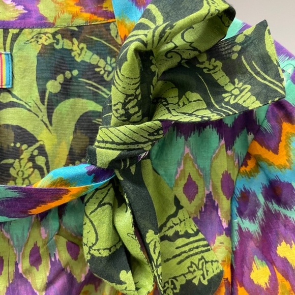 Gorgeous DEMA (San Francisco) Cotton/Silk, ¾ Sleeve, Jewel Print Top – Size L - Picture 8 of 10